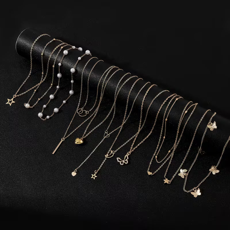 💖✨ 11pcs Layered Heart Necklace Set Elegant • Multi-layer • Trendy Style 💫