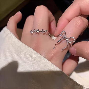 💍✨ New 6pcs Elegant Sweet Lady Silvery Bow Ring Set ✨💍