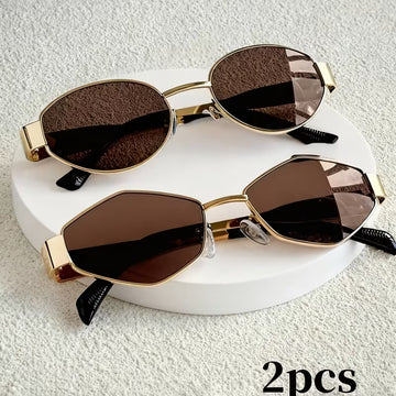 2PCS Vintage Oval Metal Frame Sunglasses – Unisex Summer Fashion Eyewear