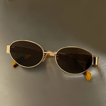 Retro Oval Cat Eye Glasses – Golden Metal Frame Unisex Eyewear