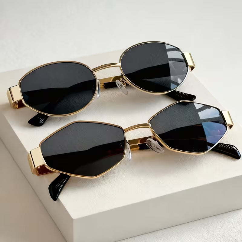 2PCS Vintage Oval Metal Frame Sunglasses – Unisex Summer Fashion Eyewear