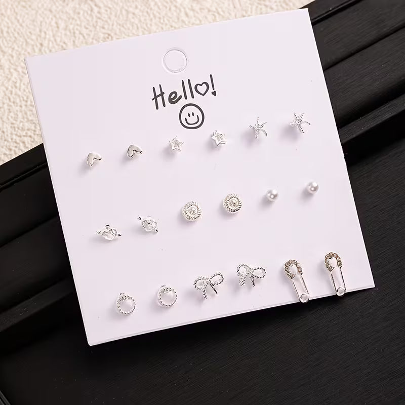 🦋💖 18pcs Elegant Butterfly, Heart & Bow Earrings Set