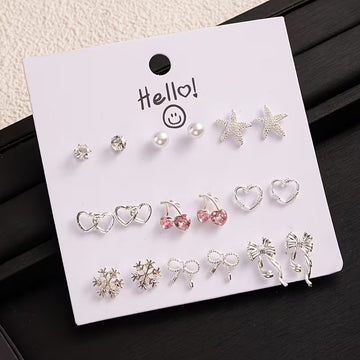 🦋💖 18pcs Elegant Butterfly, Heart & Bow Earrings Set