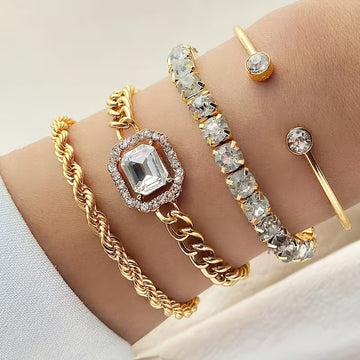 4pcs Women's Statement Punk Style Twisted Chain Rhinestone Bracelet Set