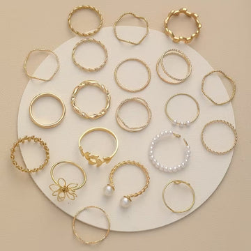 💍🌿 20pcs French Bohemian Leaf & Flower Ring Set