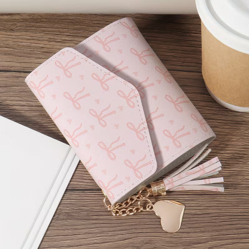 Mini Heart Tassel Wallet for Women – Stylish Double Fold Coin Purse